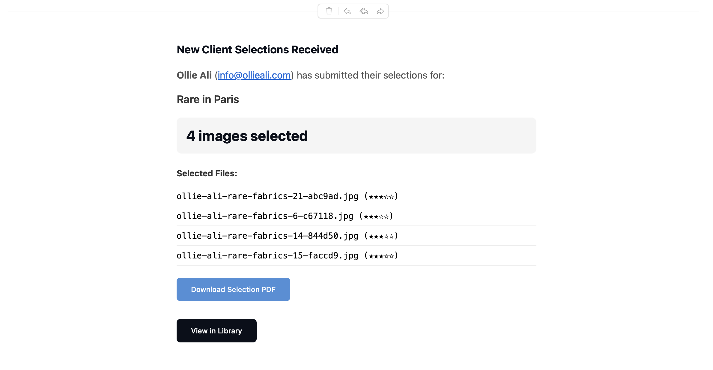 Step 3: Photographer receives email with selections
